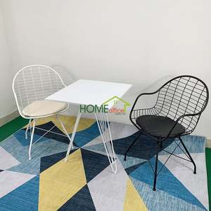 CBCF014-Modern Minimalist 60cm Cafe Table 2 Queen Chairs Padded Seat for Coffee Shops Malls Solid Wood Metal <b>Restaurant</b> <b>Sets</b> - Product Image 1