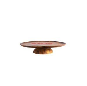 Soporte de pastel de madera de acacia hecho a mano con base de pedestal acabado natural plato redondo de madera para servir postres para decoración de fiestas de bodas - Product Image 4