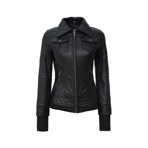 Women's Trending Streetwear Varsity Jacket Smooth Breathable Faux Leather with Wool Lining Cotton-Filled <b>Motocross</b> Racer Style - Product Image 1
