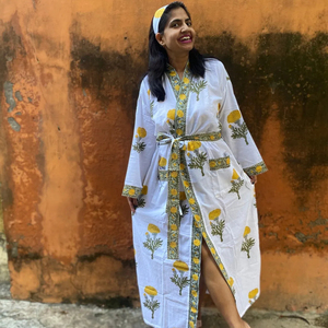 Robe Kaftan en coton pour femmes, faite à la main, avec boutons en dentelle, décoration, motifs floraux imprimés, décontracté, quotidien vintage - Product Image 2