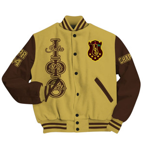 Iota Phi Theta Brown Gold Heritage 1963 Letterman Jacket Varsity Greek Life Fraternity Apparel Classic Campus Prendas de abrigo - Product Image 2