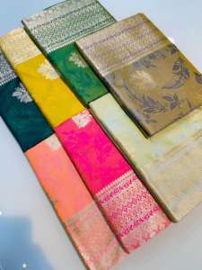 ผ้าส่าหรีผ้าไหมทอลายดอกไม้สำหรับงานแต่งงานเสื้อผ้าพื้นเมือง Banarasi Jari ส่าหรี - Product Image 3