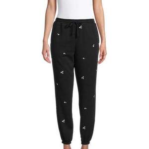Taille haute femmes pantalons de survêtement noirs surdimensionnés 100% coton polaire coupe ample pantalon de jogging - Product Image 5