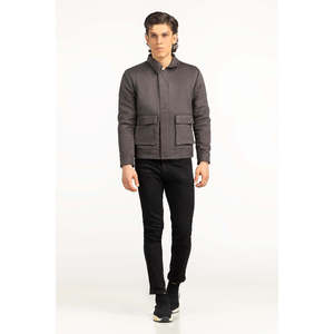 Chaqueta de lona para trabajo de otoño con cuello alto y cierre de cremallera, talla XL, acabada y recubierta, teñida lisa con acolchado. - Product Image 4