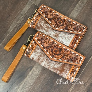 2025 Trend Luxury Hand Tooled cuero de vaca Wristlet tarjetas billetera para mujeres alta calidad de moda al por mayor elegante embrague - Product Image 1