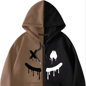 Sweatshirt à capuche zippé Western Streetwear d'hiver pour hommes, pull à manches longues avec graphiques en relief et techniques brodées - Product Image 1