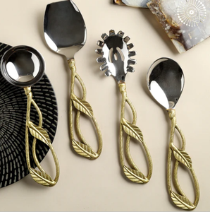 Ensemble de couverts en acier inoxydable à manche en marbre plaqué or Couverts pour mariages Cuillère à soupe Fourchette Couteau à beurre - Product Image 3