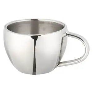 Tasse à café en acier inoxydable, couleur argent, poli et brillant, faite à la main, pour le thé et l'espresso. - Product Image 1