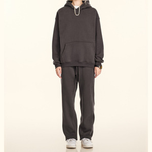 Custom Hoodie and Sweatpants Set Tracksuit Men Boxy Fit Cropped Double Zipper Thick Cotton Heavy Weight Tracksuits - Product Image 5