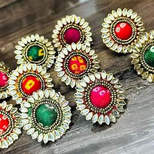 New Arrival 2024 Brass Kundan Multicolor <b>Rings</b> <b>Adjustable</b> <b>Ring</b> With Bandhani Print Beautiful Gemstone Work <b>Rings</b> Jewellery 's - Product Image 1