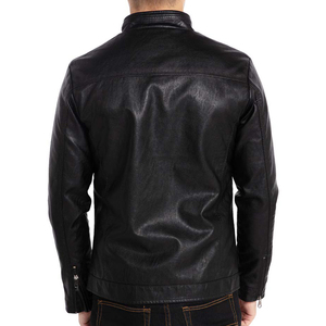 Chaqueta Negra Ajustada de Moda para Hombre, de Cuero de Grano Completo de Alta Calidad, Transpirable, Resistente al Viento, Estilo Urbano - Product Image 2