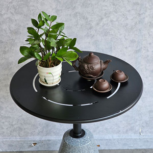 60cm Minimalist Round Coffee <b>Table</b> with Polished Stone-Look Concrete Base General Use Outdoor Furniture-CFD68125 - Product Image 4