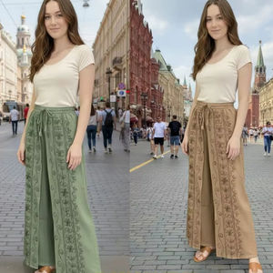 กางเกงผ้าซาตินปักลายเอวยางยืดสำหรับผู้หญิงกางเกงผ้าซาตินปักลายผ้าเรยอนแบบพรีเมี่ยมสำหรับ2025ทันสมัย - Product Image 1