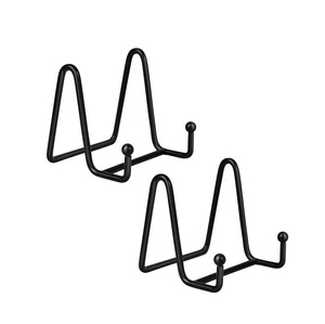 Curved leg <b>white</b> iron <b>metal</b> plate stand with fine grip pads for porcelain plates ceramic bowls or glass tiles - Product Image 4