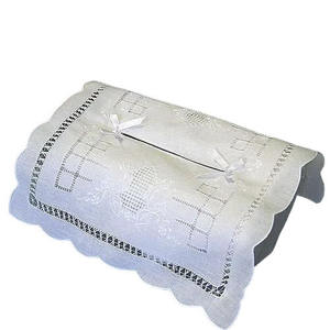 Cubierta de caja de pañuelos con flores blancas bordadas personalizadas, tela de lino rectangular, Hemstitch festoneado, decoración de cocina para el hogar y el Hotel - Product Image 1