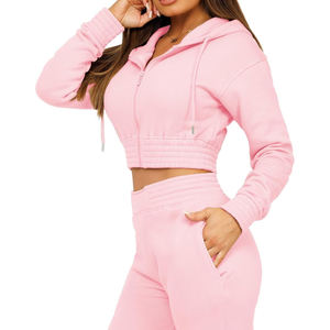 Top Fitness Yoga Workout Rosa Color Fleece Chándales Casual Transpirable Cintura elástica Chándal Conjunto para niñas - Product Image 4