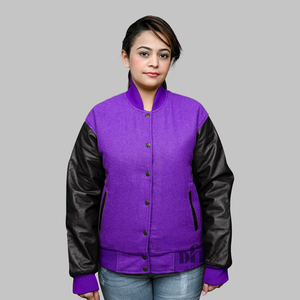 Chaqueta universitaria personalizada para mujer al por mayor, chaqueta de alta calidad con diseño universitario y mangas de piel auténtica, chaqueta con revestimiento a prueba de viento - Product Image 4