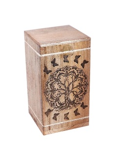 Urnes en bois arbre de vie fabriquées à la main pour cendres humaines adulte grande urne de crémation papillon pour cendres-urne funéraire - Product Image 1