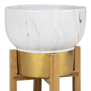 Hecho a mano ligero elegante efecto mármol soporte de hierro Base dorada plantas de interior piso florero hogar Oficina balcón sala de estar - Product Image 2