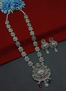 DERNIER DESIGNER À LA MODE ABD TRADITIONNEL OXYDSIDE ARGENT NOIR MENTAL BIJOUX LONG PENDENTIF COLLIER ENSEMBLE POUR FEMMES ET FILLES - Product Image 3