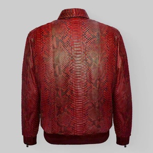 Blouson bombardier en cuir rouge pour homme 2022, nouvelle veste en peau de vache véritable avec imprimé serpent Python en relief - Product Image 3