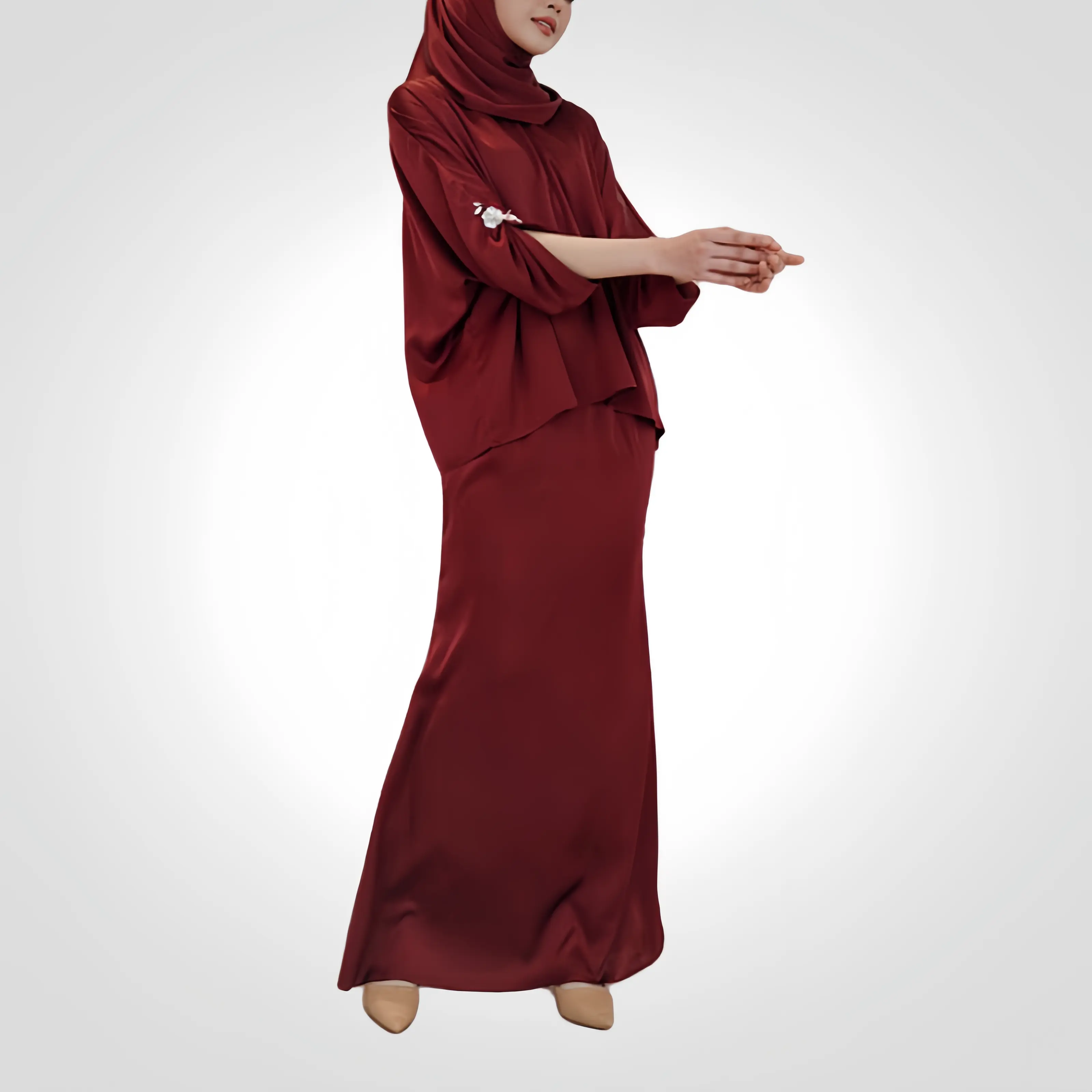 SIPO Wholesale Kurung Moden Wide Sleeves Pleated With Beads Traditional Muslim Clothing Muslim Dress Baju Kurung