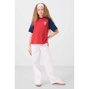TOMMYLIFE Camiseta de algodón con cuello redondo y estampado para niñas, corte holgado, cómoda y elegante, blanca y beige, para jóvenes - Product Image 5
