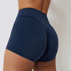 Pantalones cortos de yoga para gimnasio de mujer de cintura alta con logotipo personalizado llegadas a la moda lienzo fruncido trasero ecológico transpirable bordado Hip Hop - Product Image 2