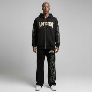 ชุดวอร์มแบบมีซิปผู้ชาย ผ้าฟลีซผสมผ้าฝ้าย 80% โพลีเอสเตอร์ 20% เนื้อหนา นุ่มสบาย 500 GSM ไซส์ใหญ่พิเศษ ชุดวอร์มผู้ชายแบบมีซิป - Product Image 2