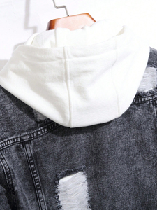 Veste en jean bleue vintage coupe ample personnalisée pour hommes avec col montant et techniques lavées Veste à manches longues pour hommes pour le printemps - Product Image 2