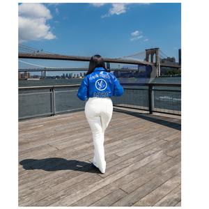 Blouson Bomber Unisexe en Cuir PU Zeta Phi Beta Sorority, Style Universitaire, Lettres Grecques, Streetwear Hiver Bleu Brodé - Product Image 3