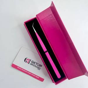 Pince à épiler en acier inoxydable GETUP BROSONS IMPEX, pointe lisse rose, 45 degrés, droite, longue, prise en main parfaite, 10 mm, logo personnalisé - Product Image 5