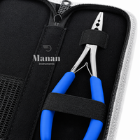 MANAN INSTRUMENTS Pince à extensions capillaires pour micro-anneaux et nano-perles, outil de sertissage professionnel, manche bleu, acier inoxydable, modèle salon