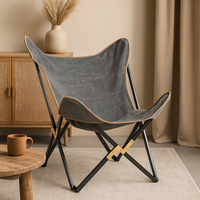 Chaise pliante industrielle moderne Akku Art Exports BKF, design papillon, cadre en fer noir/gris, tissu de loisirs, mobilier de maison, salon