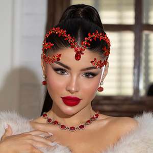 Diadema Bridella BHP599 con Pedrería Roja, Perlas, Flores de Cristal, Ajuste Cómodo y Seguro, para Bodas, Eventos Formales, Vida Diaria, Elegante - Product Image 6