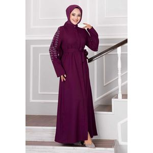 Plum Hijab Abaya with Intricate <b>Stone</b> Detail on Sleeves Modest Sets - Product Image 5