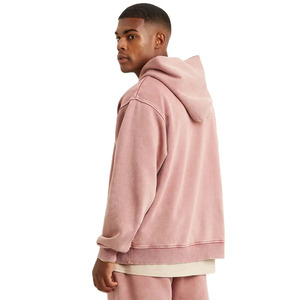 La mayoría de los hombres de moda 300 GSM Light Pink Acid Washed Pullover Hoodie con bolsillo frontal para invierno - Product Image 3