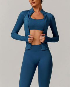 Conjunto de mallas y Top con cremallera sin costuras para mujer, ropa de gimnasio de Yoga de alta elasticidad, conjunto de fitness cómodo de 2 piezas - Product Image 1