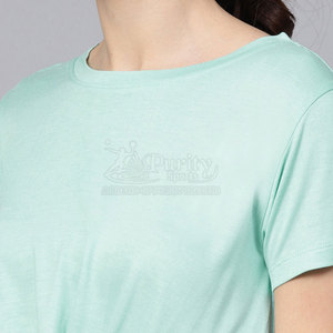 T-shirt court à manches courtes en toile pour femme, style décontracté d'été, avec couleur personnalisée et tissu respirant - Product Image 5