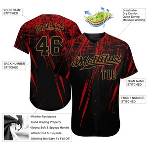 Camiseta de béisbol auténtica con diseño de patrón 3D de oro antiguo negro Rojo Negro personalizado - Product Image 3