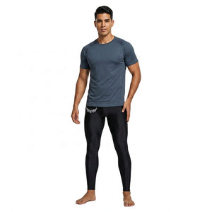 Men's Black Compression Knee-Length <b>Leggings</b> with White Wing Logo Elastic Waist Spandex <b>Polyester</b> Breathable 180g Sportwear - Product Image 2