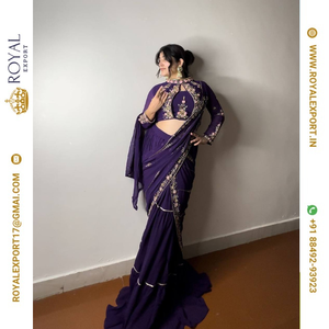 Lanzamiento del exclusivo diseñador Faux Georgette con bordado de volantes fabricante de Sari trabajado por Royal Export en Surat Gujarat - Product Image 2