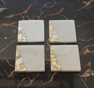 White Marble <b>Coaster</b> Set Square <b>Tiles</b> Natural Stone <b>Coasters</b> Mother Of Pearl Inlay Tea <b>Coasters</b> - Product Image 2