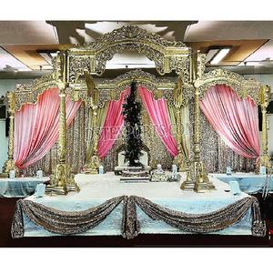 Cérémonie de mariage hindoue portable Akshara Mandap Gujarati Indian Gold Mayur Mandap Paon Base FRP Pilier Mandap Maharaja Mariage - Product Image 1