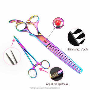 Ensemble de ciseaux de toilettage pour animaux de compagnie de 7 pouces avec pointes arrondies de sécurité pour chien et chat, pinces à oreilles, ciseaux professionnels d'amincissement des arêtes de poisson - Product Image 3