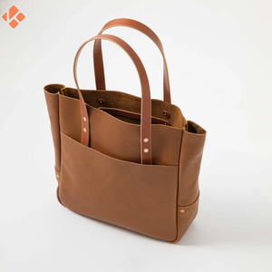 Sac fourre-tout vintage de luxe en cuir pleine fleur pour femmes avec logo personnalisé poche avant sac à main - Product Image 4