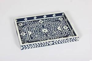 Bandeja para servir MDF de resina con incrustaciones de hueso azul y blanco hecha a mano, bandeja Rectangular decorativa para té, aperitivos y decoración del hogar - Product Image 2