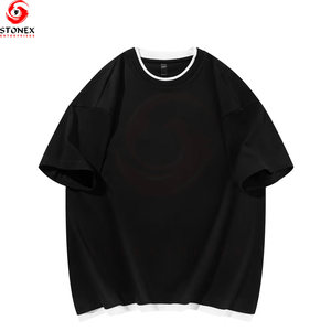 Camiseta Extra Grande para Hombre, Color Negro, Tela Suave 100% Algodón, Diseño de Cuello Redondo, Ropa Casual, Logotipo Personalizado, Pedidos al por Mayor, Primavera - Product Image 1