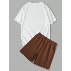 Good Quality Men Printed Logo 100% Cotton Men Star Letter <b>Graphic</b> <b>Tee</b> & Drawstring Waist Shorts - Product Image 2