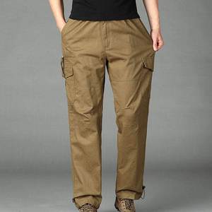 กางเกงคาร์โก้ผู้ชายกางเกงผ้าฝ้ายเอวผ่อนคลายกางเกงคาร์โก้สำหรับใส่ทำงานกางเกงคาร์โก้สีเทาไซส์ - Product Image 3